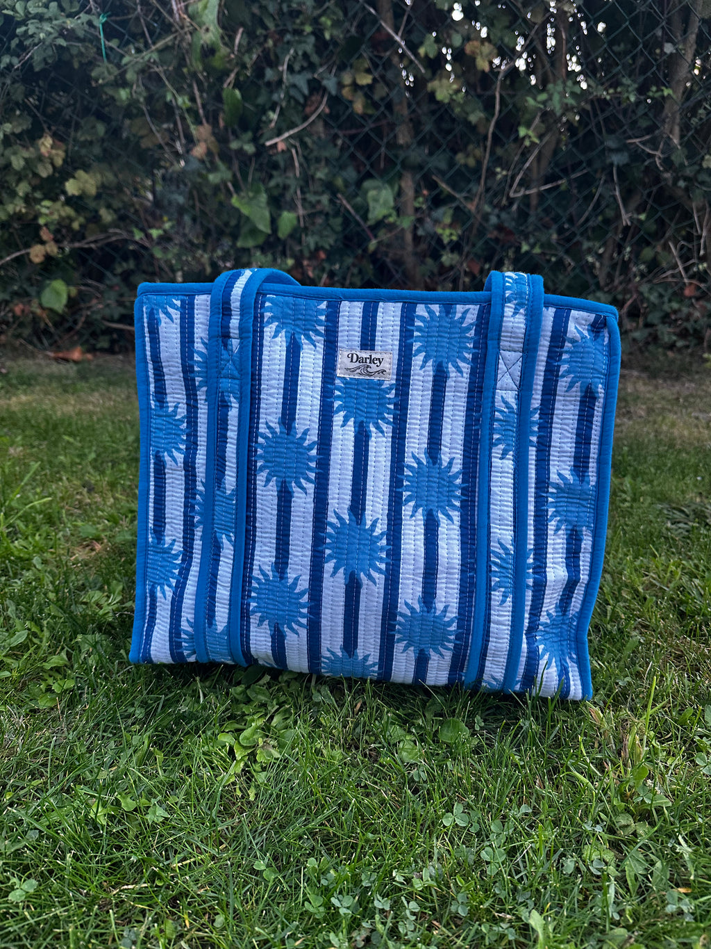 Midi Blue Stripe and Sun Zipped Tote Bag