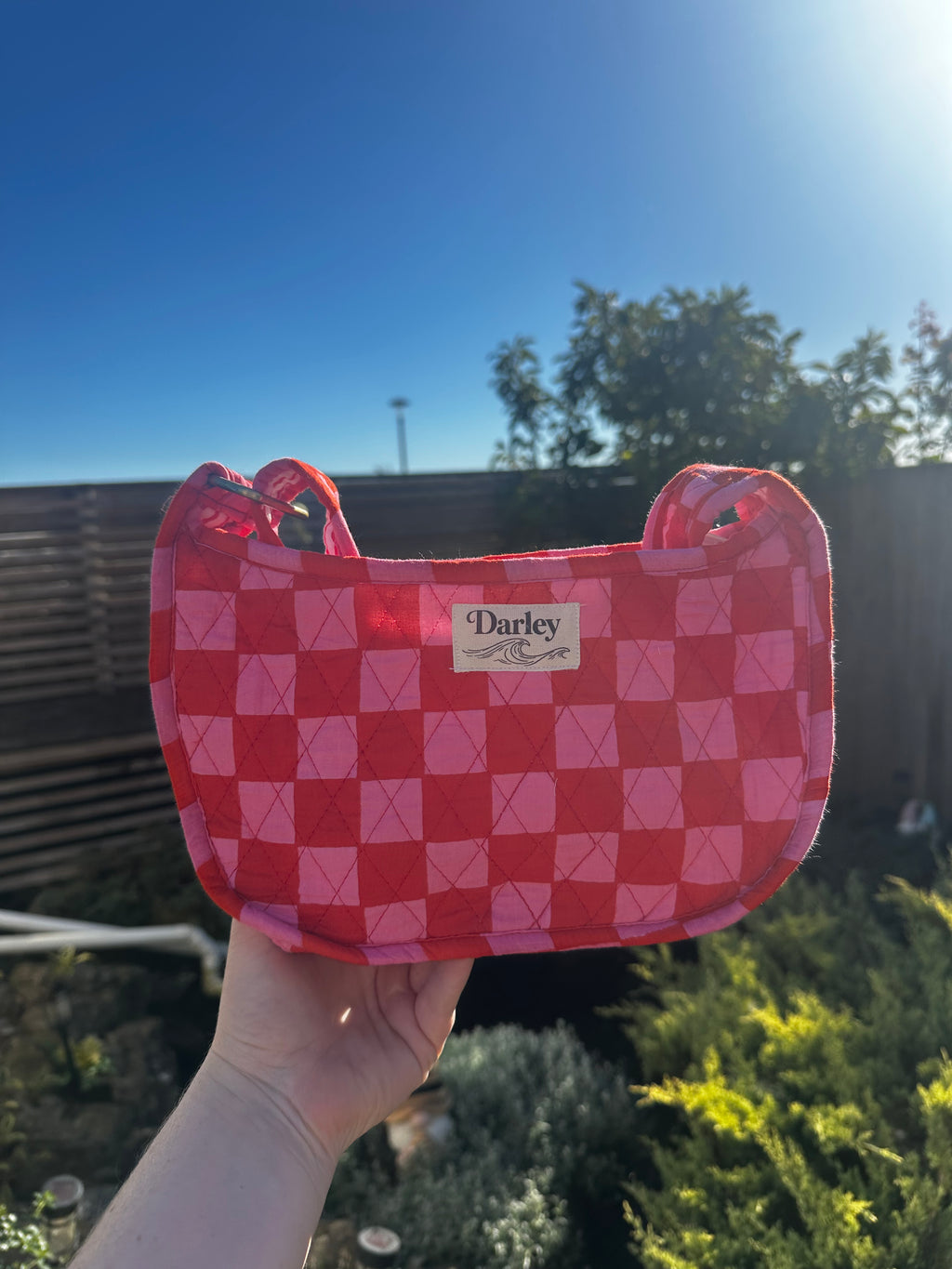 Pink and Red Checked Side Bag