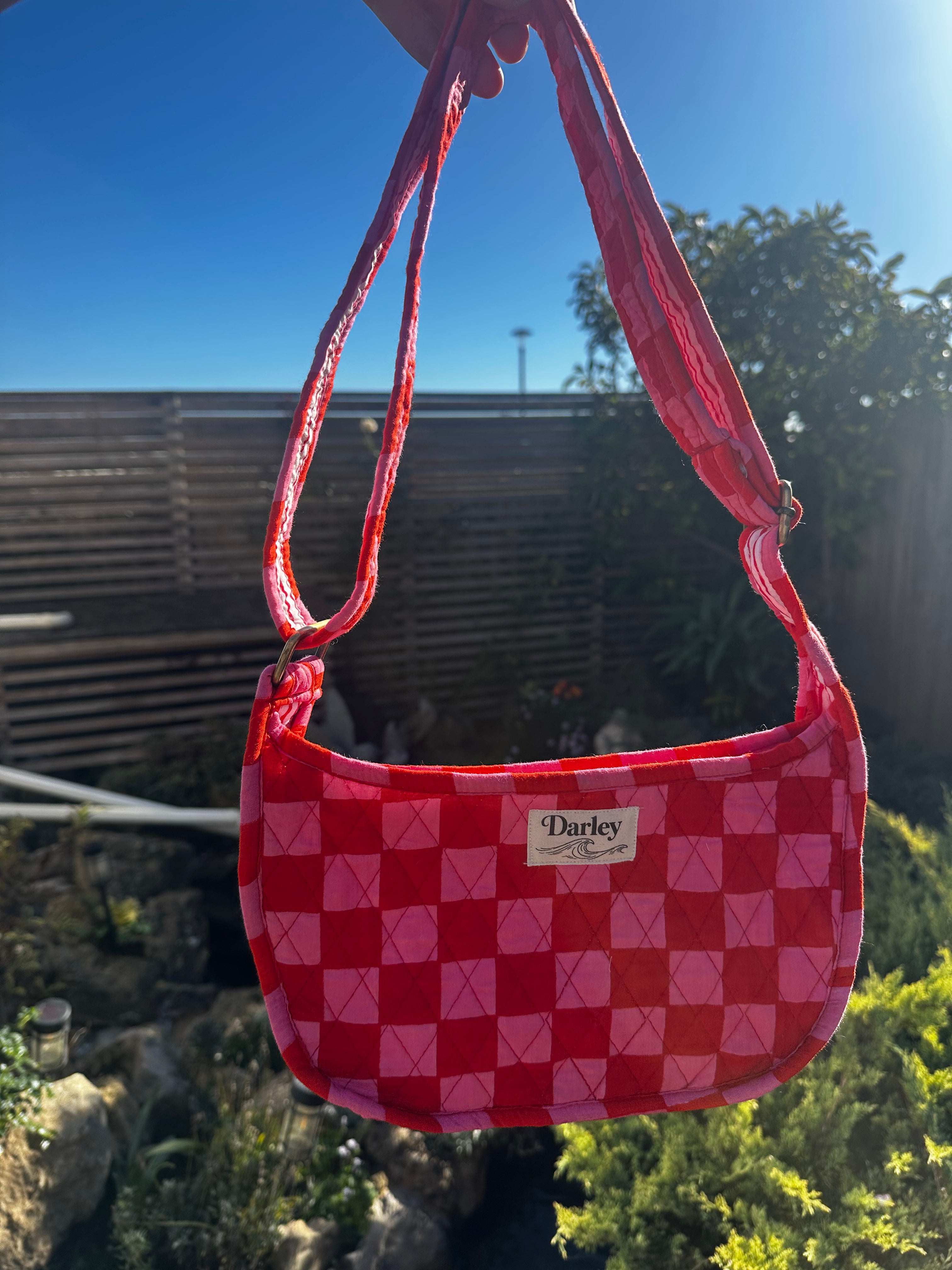 Pink and Red Checked Side Bag