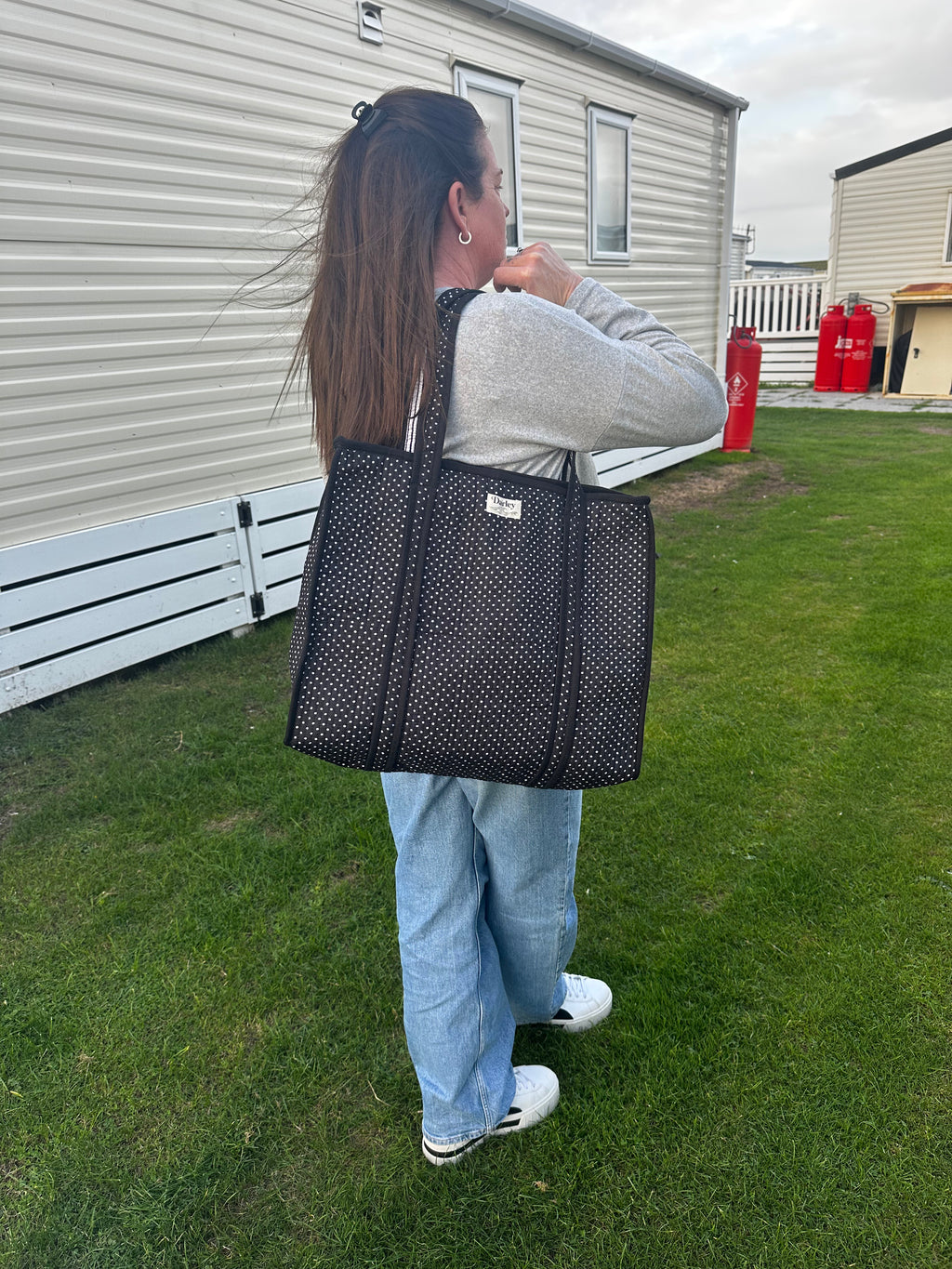 Polka Dot Zipped Tote Bag