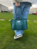 Midi Teal Polka Dot Zipped Tote Bag