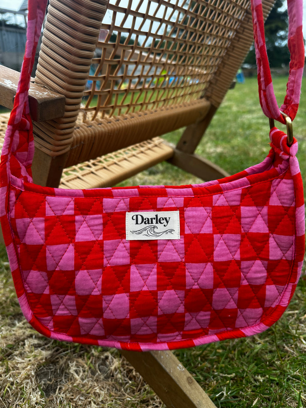 Pink and Red Checked Side Bag