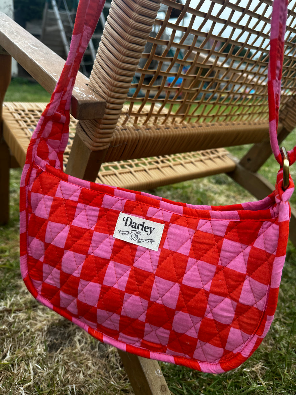 Pink and Red Checked Side Bag