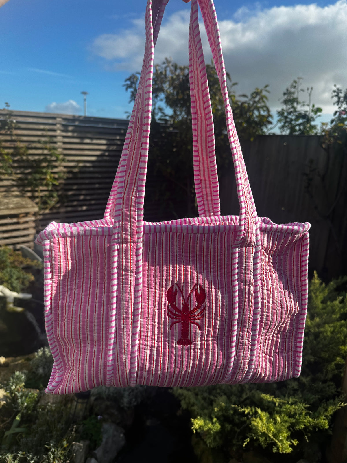 Pink Midi Embroidered Lobster Zipped Tote Bag