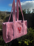 Pink Midi Embroidered Lobster Zipped Tote Bag