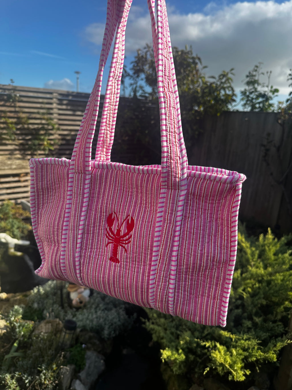Pink Midi Embroidered Lobster Zipped Tote Bag