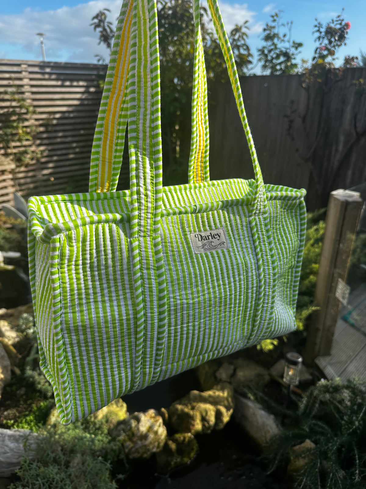 Green Embroidered Lobster Midi Tote Bag