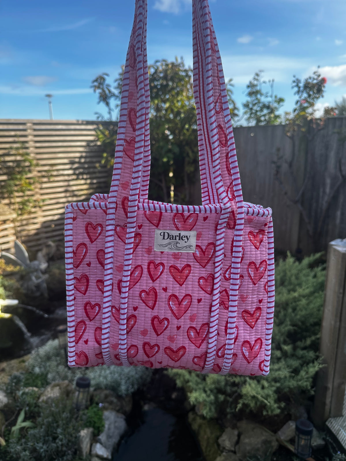 Pink Hearts Mini Zipped Tote Bag