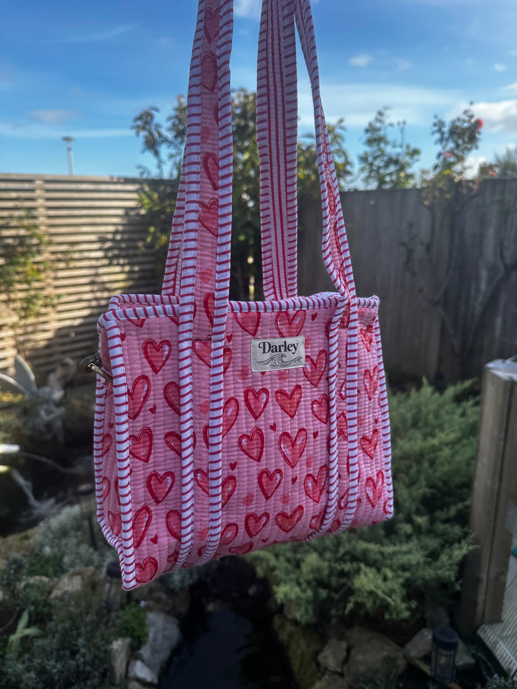 Pink Hearts Mini Zipped Tote Bag