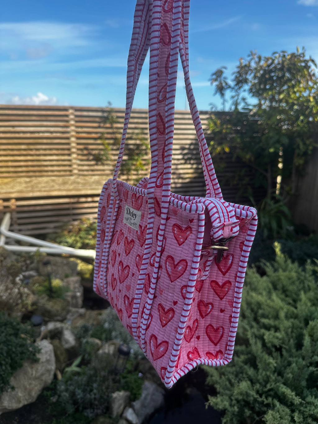Pink Hearts Mini Zipped Tote Bag