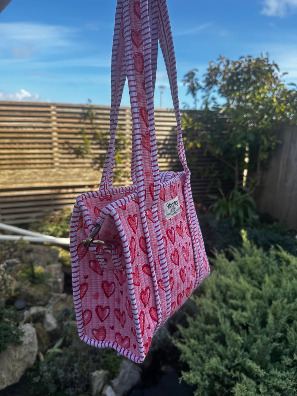 Pink Hearts Mini Zipped Tote Bag