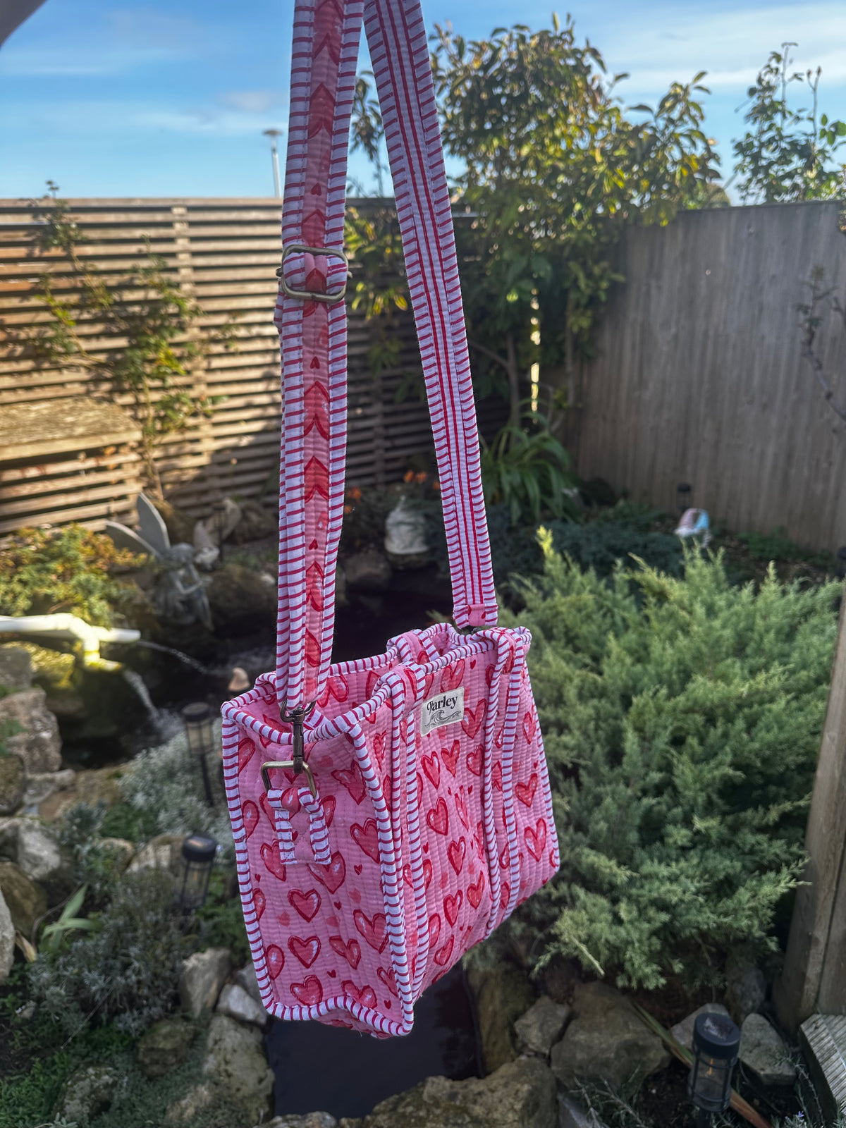 Pink Hearts Mini Zipped Tote Bag