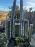 Green Striped Mini Zipped Tote Bag