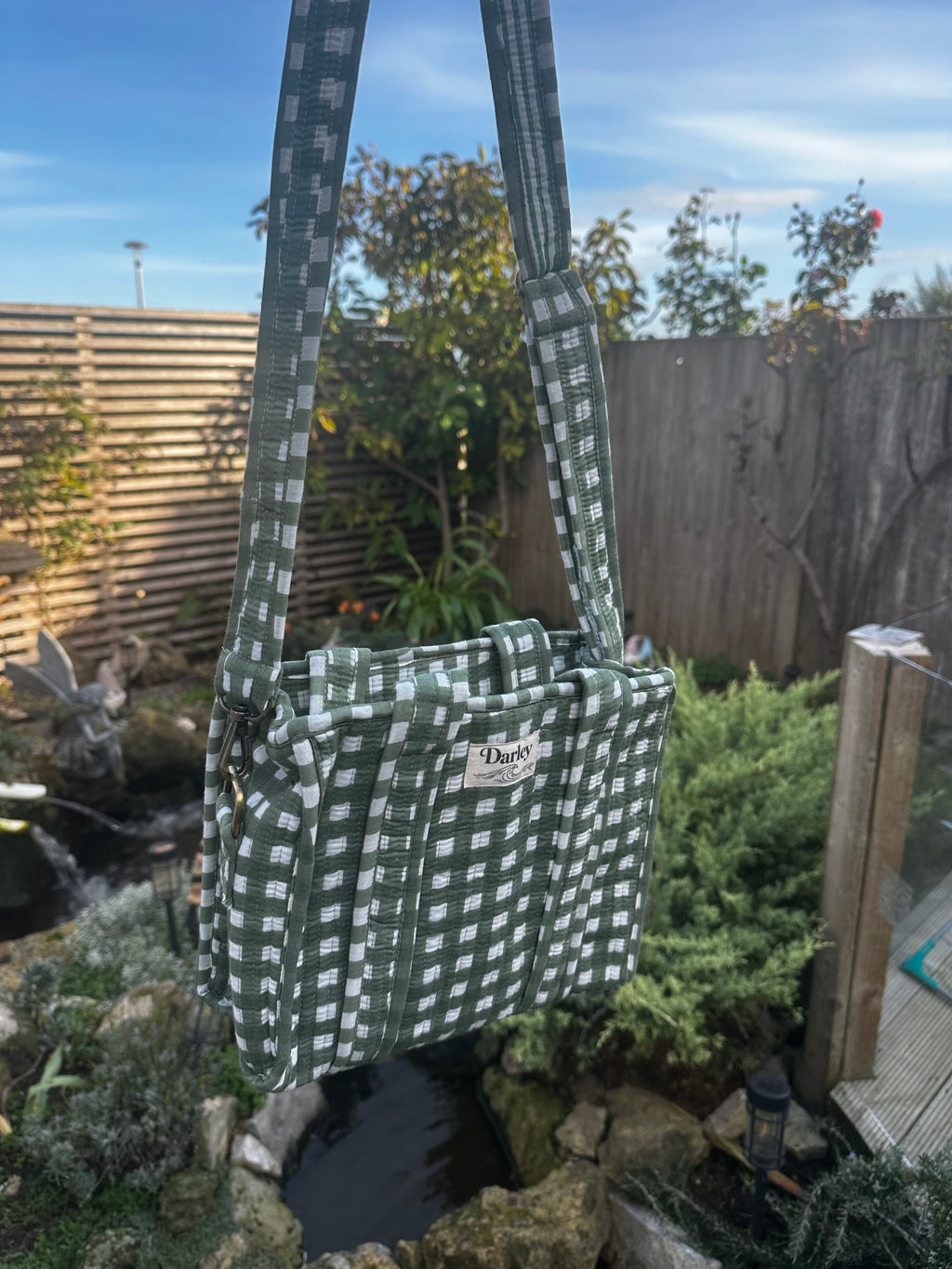 Green Gingham Mini Zipped Tote Bag