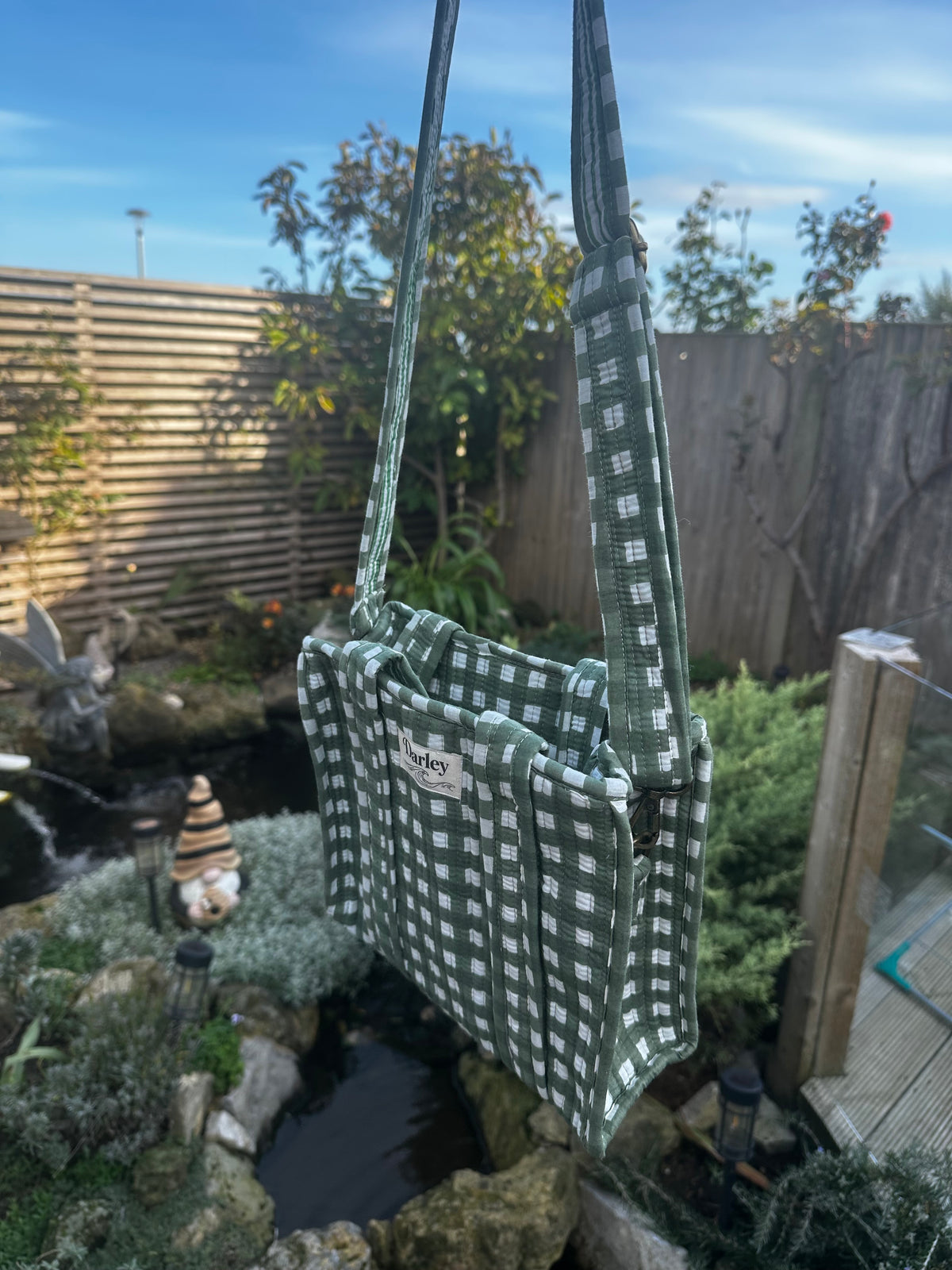 Green Gingham Mini Zipped Tote Bag